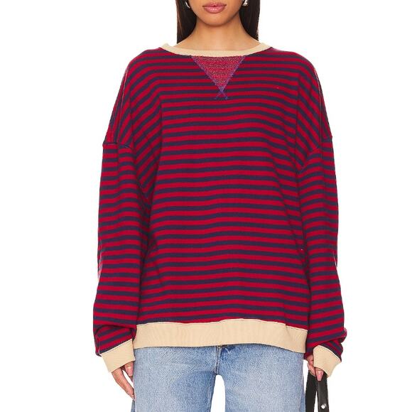 Free People Movement Classic Striped Oversized Boho Rugby Pullover Sweatshirt XL - Picture 1 of 12